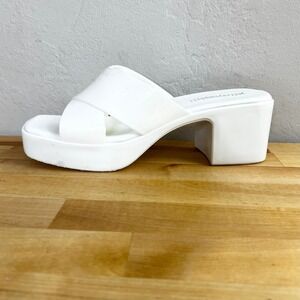 Jeffrey Campbell White Platform Block Heel Cross Strap Slide Sandal Lorelai Sz 7